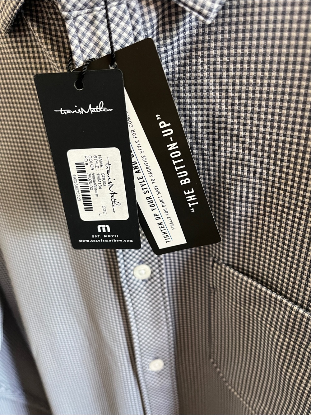 Travis Mathew Black & White Micro Check Button-Up Shirt - Picture 5 of 7
